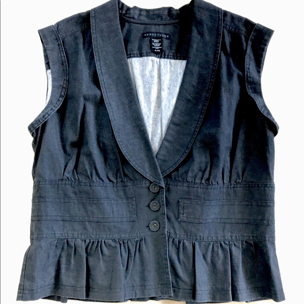 Apostrophe black linen denim vest size XL